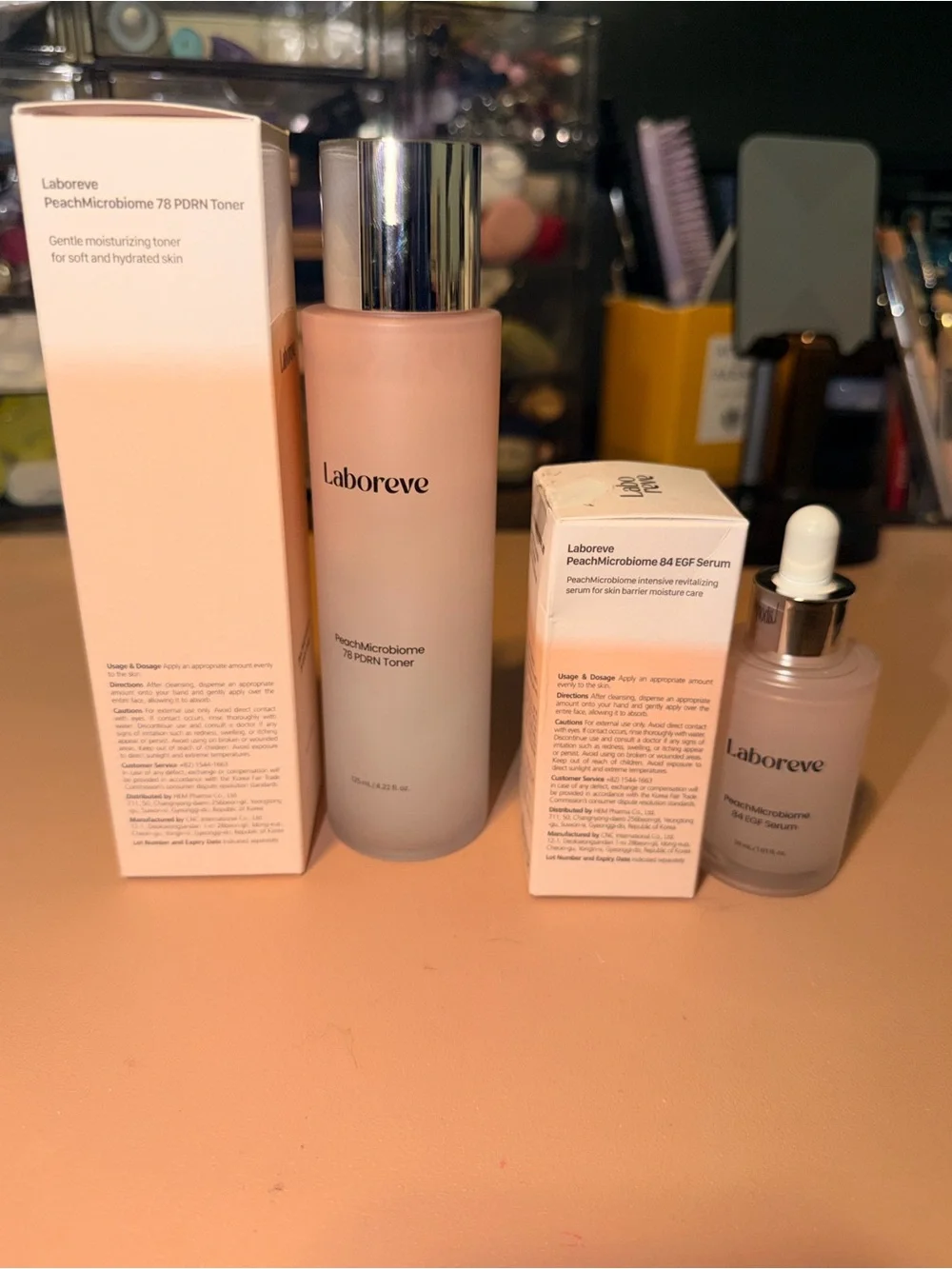 2 items: Laboreve PeachMicrobiome 78 PDRN Toner & Laboreve 84 EGF Serum